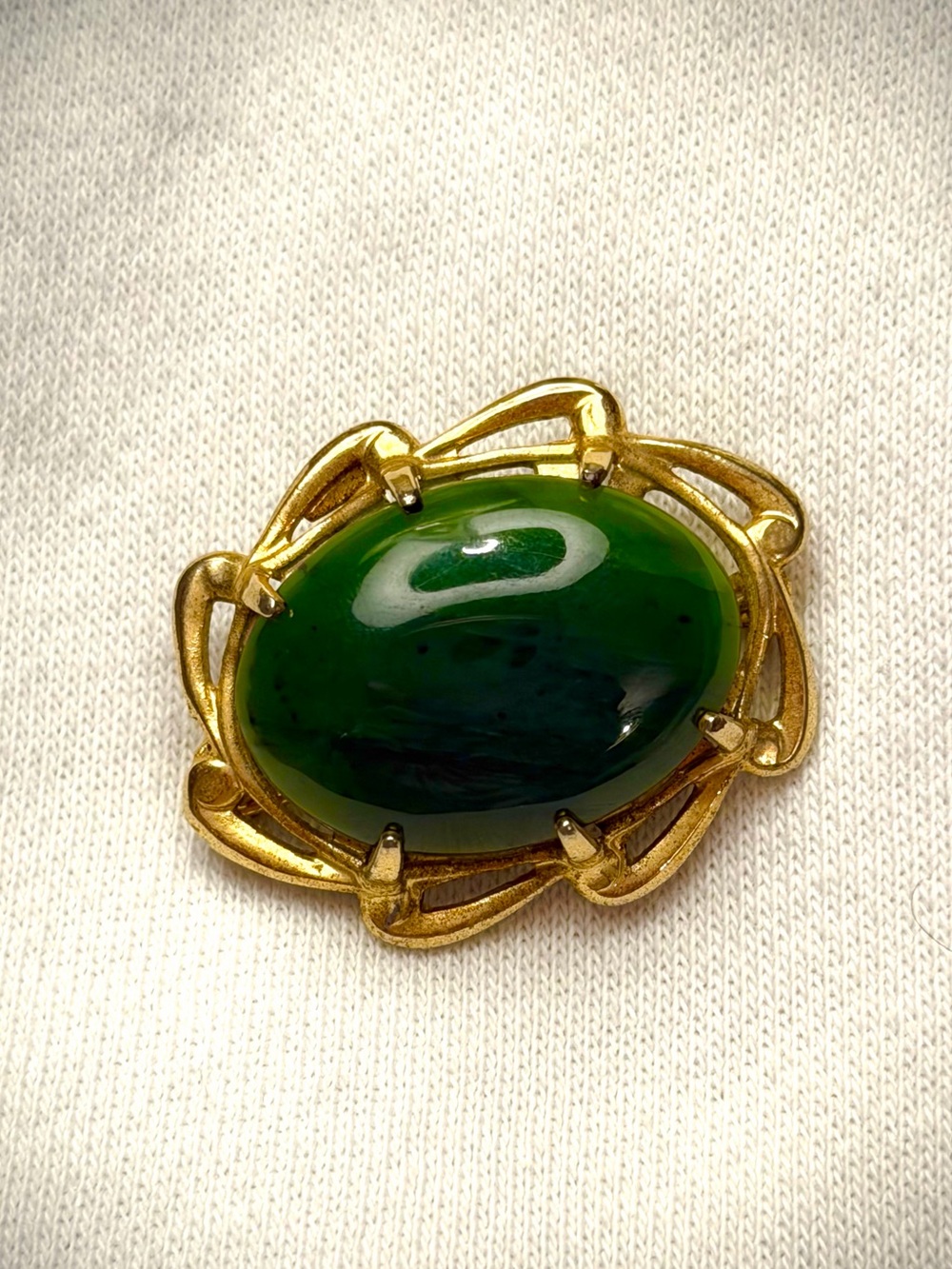 Vintage Jade 12k Gold Filled Brooch signed JJJ